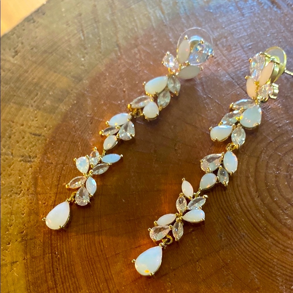 Elegant Gold and White Drop Earrings
